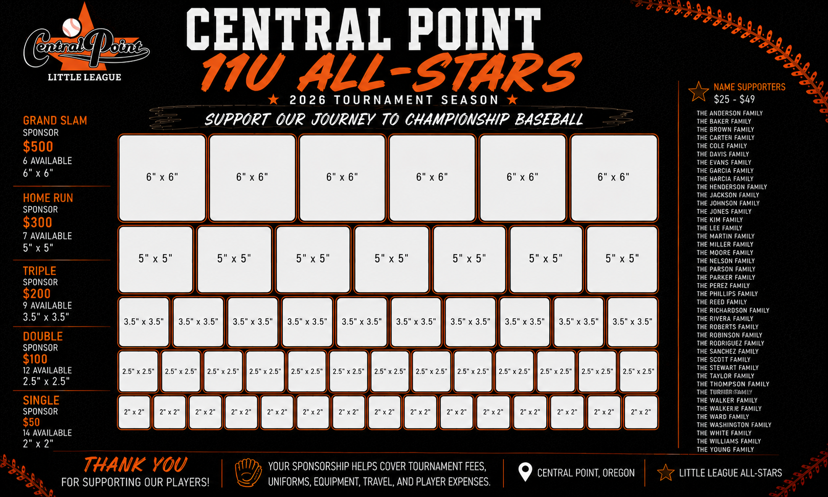 Central Point 11U All-Stars sponsor banner — sample layout